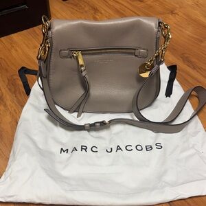 Marc Jacobs Gray-Taupe Crossbody Bag with Gold Accents